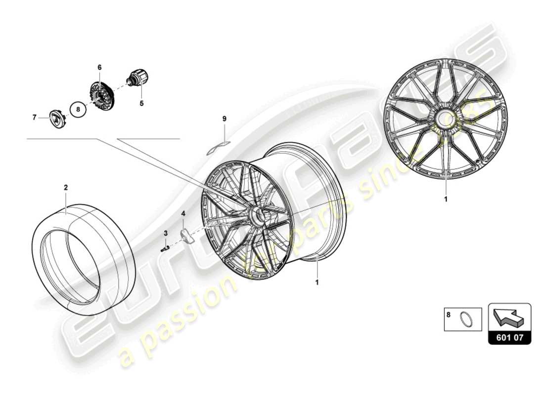 lamborghini sian (2021) ruedas/neumáticos diagrama de piezas