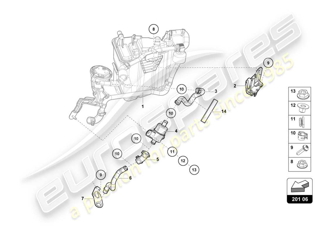 lamborghini performante spyder (2018) contenedor de carbón activado diagrama de piezas