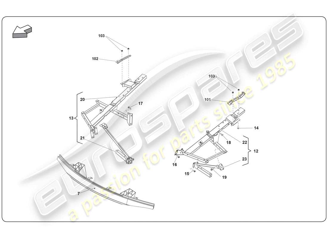 lamborghini super trofeo (2009-2014) diagrama de piezas del elemento del chasis