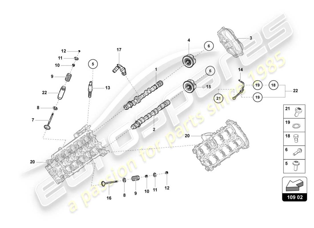 lamborghini 2018 (performante coupe) árbol de levas, válvulas diagrama de piezas