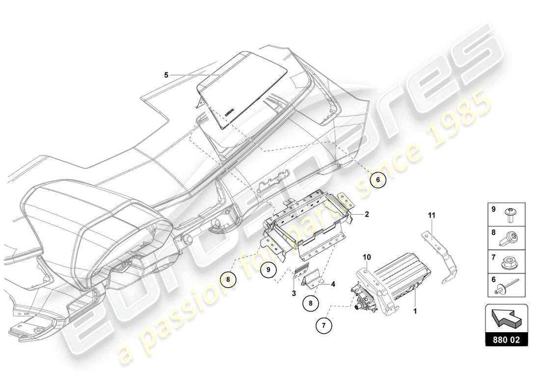 lamborghini lp740-4 s roadster (2018) diagrama de piezas de la unidad de airbag