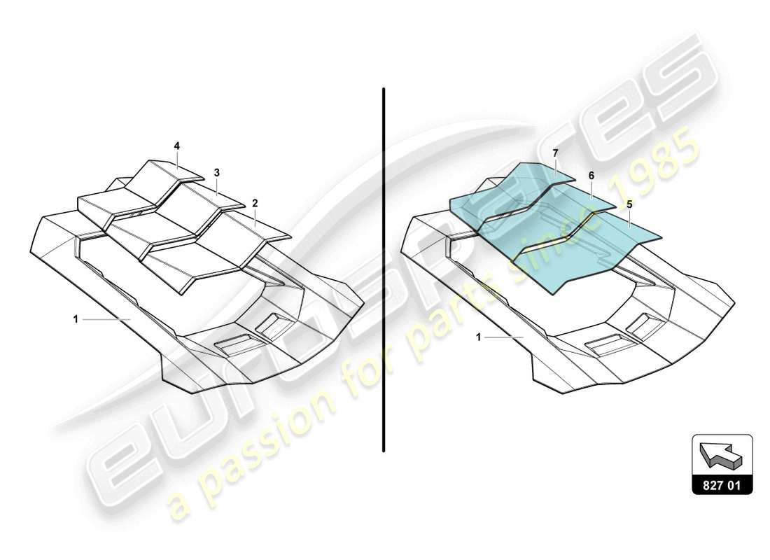 lamborghini lp700-4 coupe (2015) cubierta del motor con insp. diagrama de piezas de la cubierta