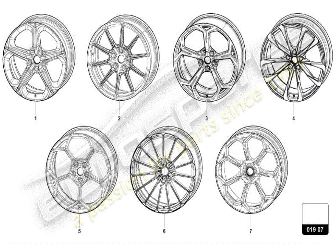 lamborghini urus (accessories) diagrama de piezas de llanta de aluminio