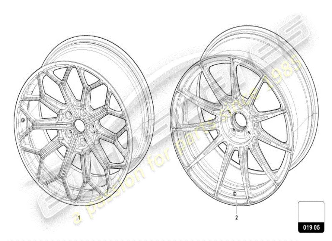 lamborghini urus (accessories) 1 juego de llantas de aluminio diagrama de piezas