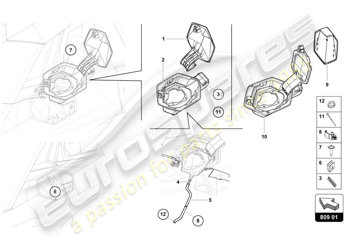 lamborghini 2014 (lp720-4 coupe 50) diagrama de piezas de la tapa de llenado de combustible