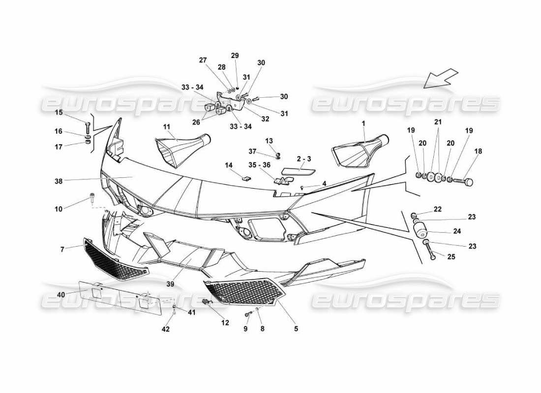 lamborghini murcielago lp670 diagrama de piezas de parachoques delanteros