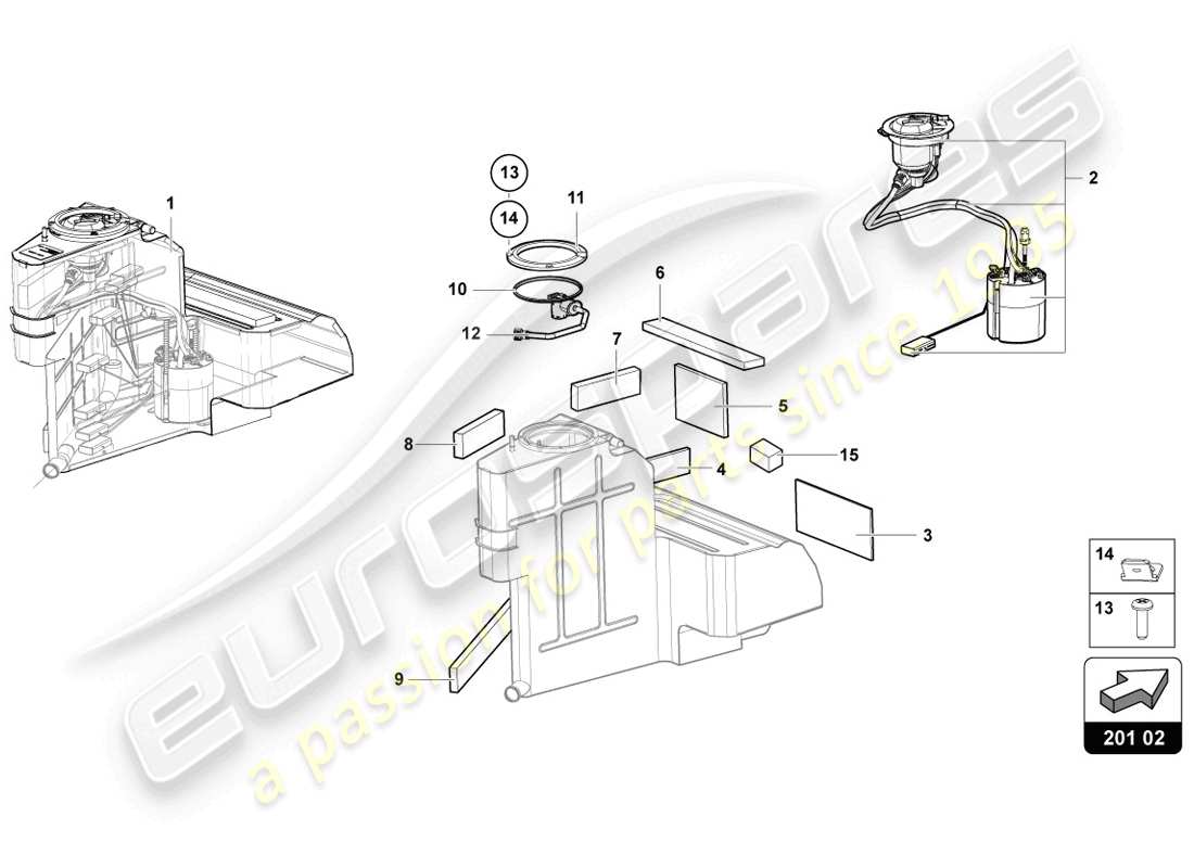 lamborghini 2014 (lp720-4 coupe 50) diagrama de piezas del tanque de combustible