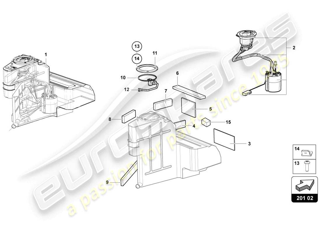 lamborghini lp720-4 coupe 50 (2014) depósito de combustible diagrama de piezas