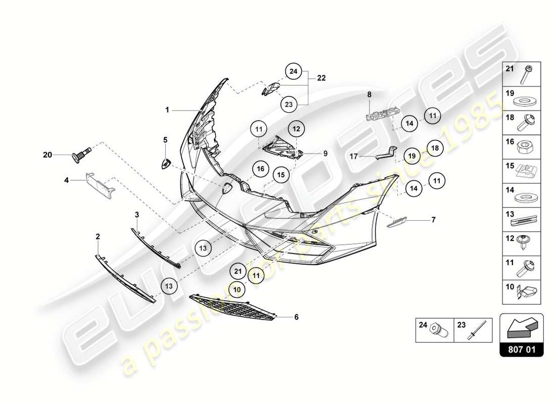 lamborghini 2017 (lp610-4 avio) parachoques delantero completo diagrama de pieza