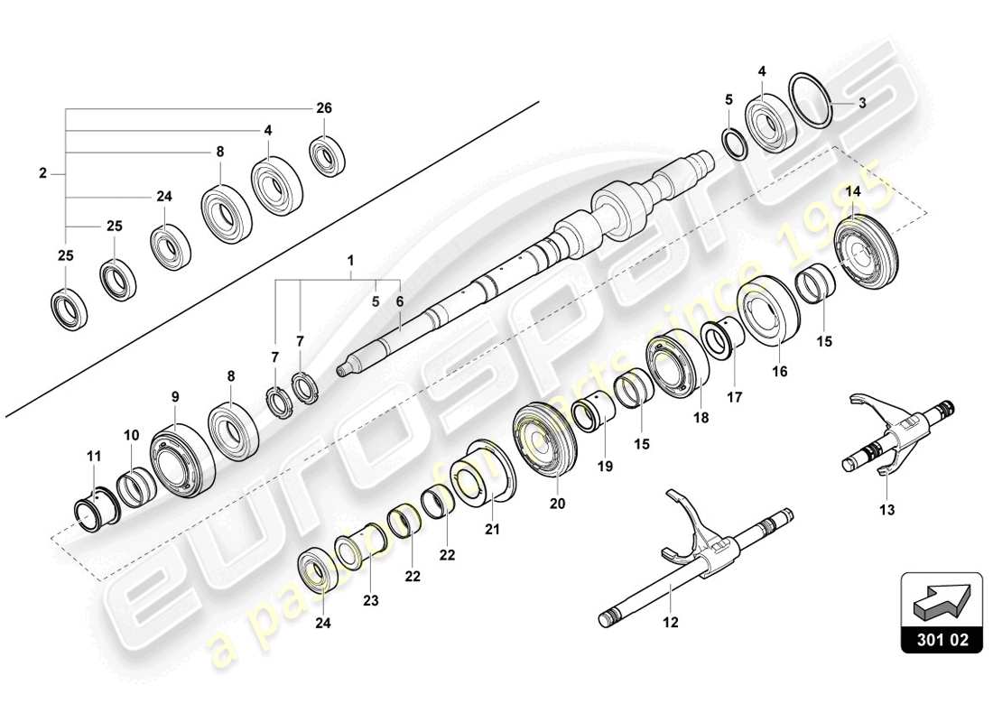 lamborghini lp720-4 coupe 50 (2014) diagrama de piezas del eje de la caja de engranajes de reducción