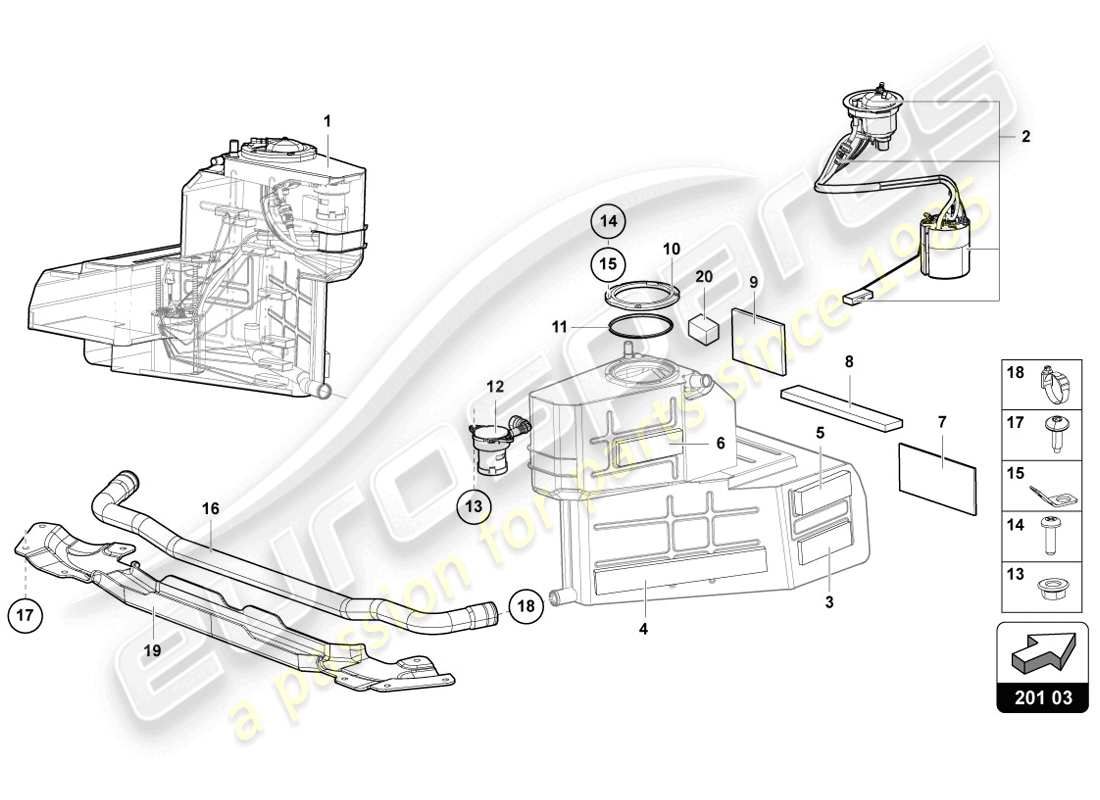 lamborghini 2014 (lp720-4 coupe 50) diagrama de piezas del tanque de combustible