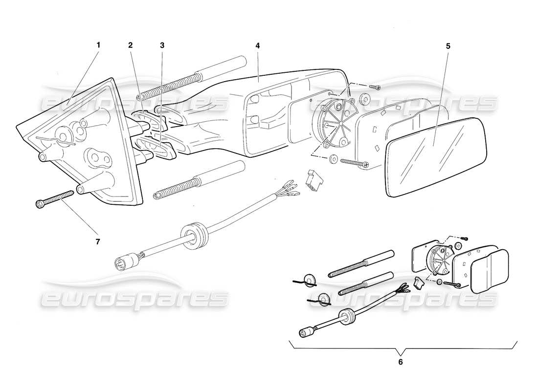 lamborghini diablo se30 (1995) espejos retrovisores externos diagrama de piezas