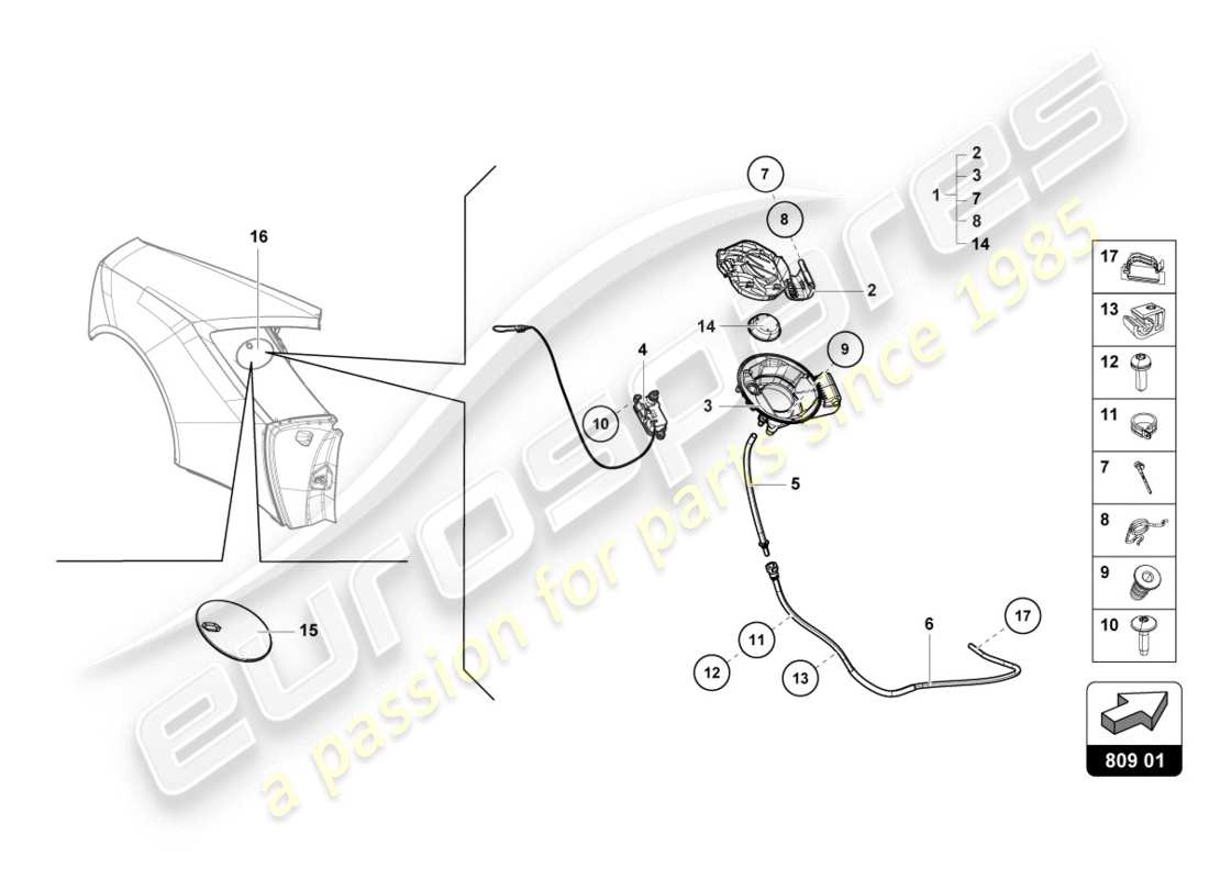 lamborghini 2017 (lp610-4 coupe) diagrama de piezas de la tapa de llenado de combustible