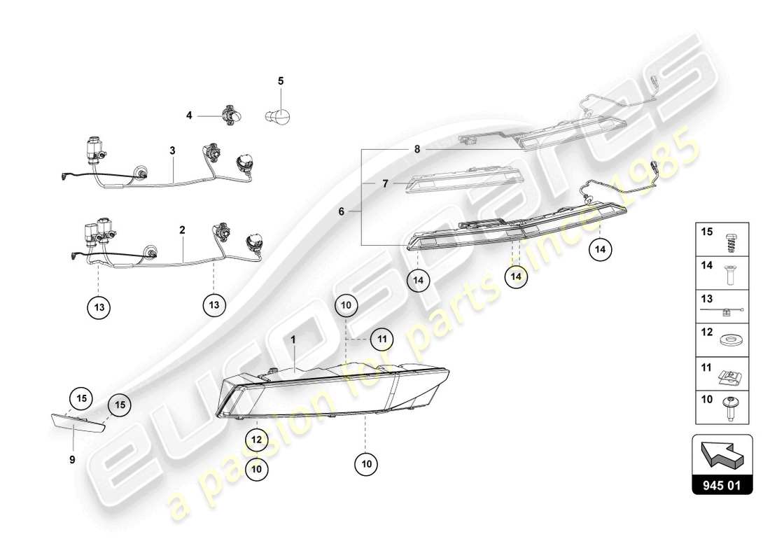 lamborghini lp740-4 s roadster (2021) diagrama de piezas de la luz trasera trasera