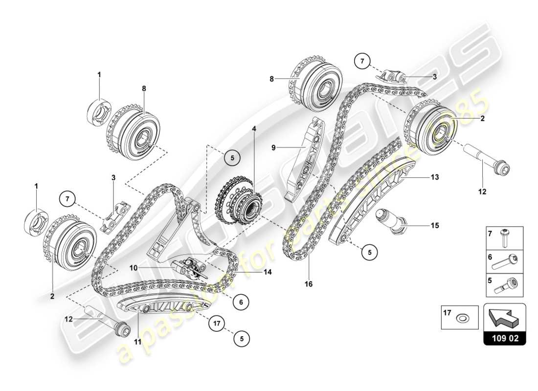 lamborghini 2012 (lp700-4 coupe)) diagrama de piezas de la cadena de distribución