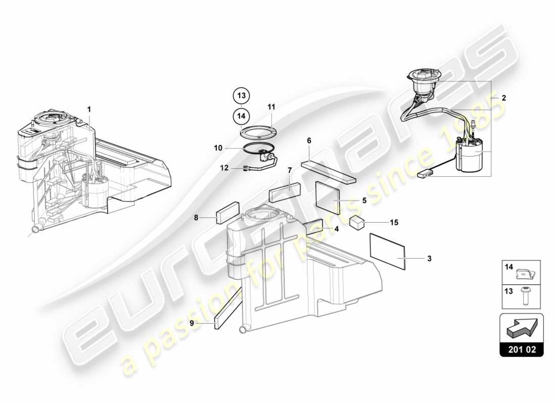 lamborghini lp700-4 coupe (2012) diagrama de piezas del tanque de combustible izquierdo