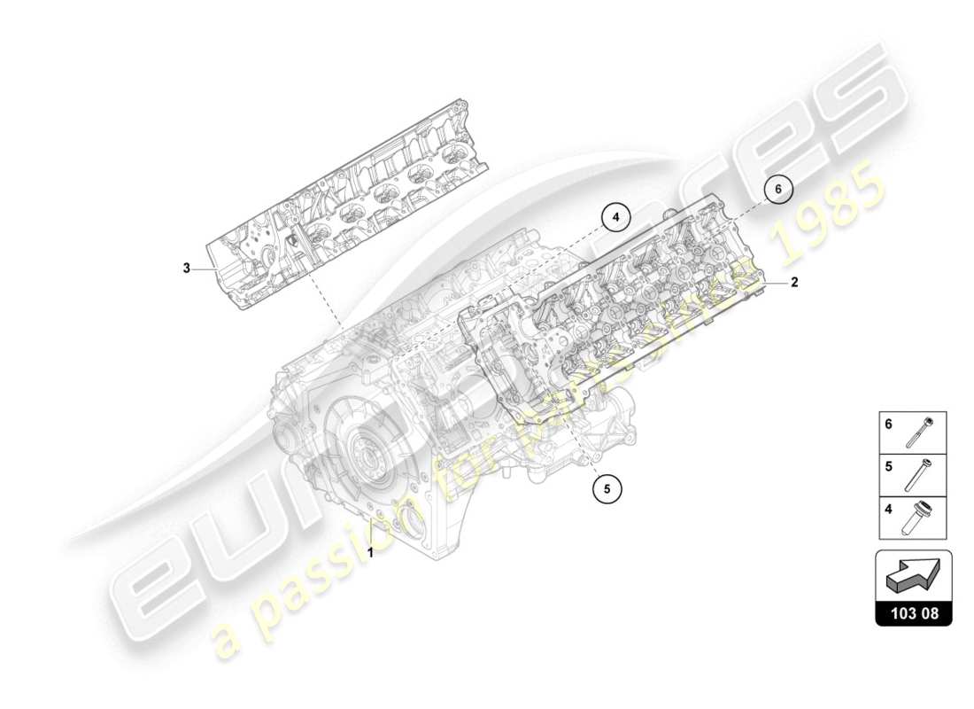 lamborghini evo spyder (2020) culata completa (sin árbol de levas y sin bujía de precalentamiento) esquema de piezas