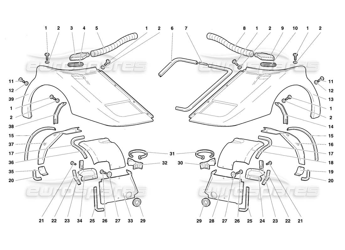 lamborghini diablo se30 (1995) diagrama de piezas de los elementos delanteros del cuerpo