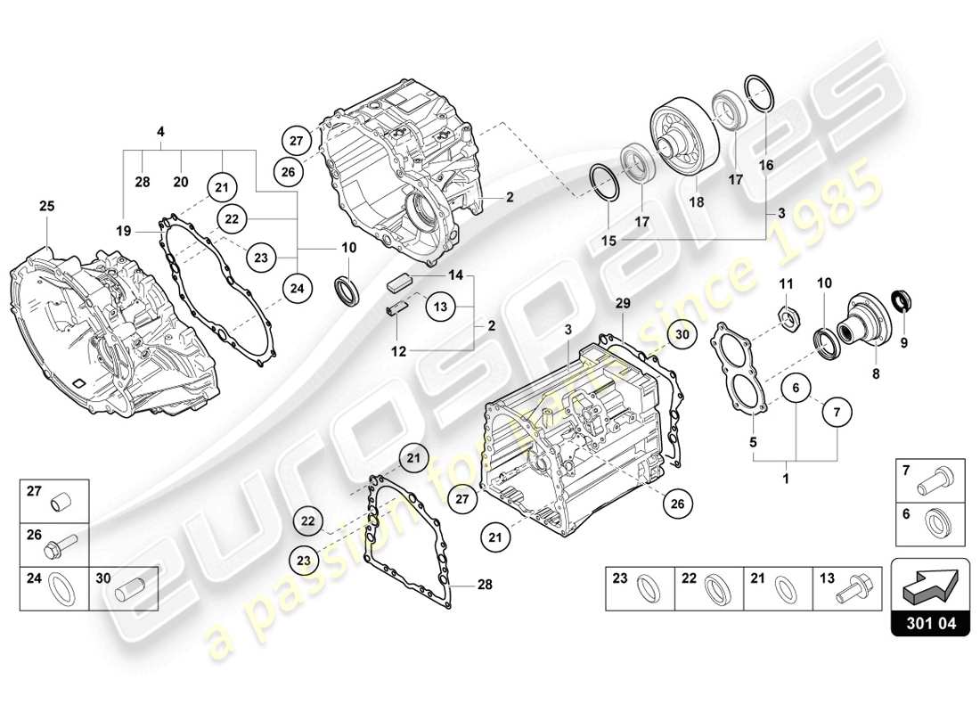 lamborghini 2014 (lp720-4 coupe 50) componentes exteriores de la caja de cambios diagrama de piezas