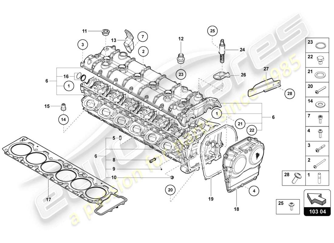 lamborghini lp720-4 coupe 50 (2014) cylinder head with studs and centering sleeves diagrama de piezas