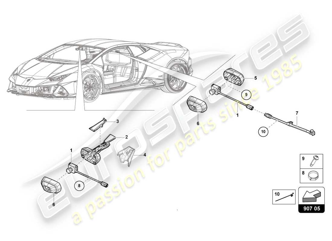 lamborghini 2020 (evo coupe 2wd) piezas eléctricas para sistema de grabación de video y telemetría diagrama de partes