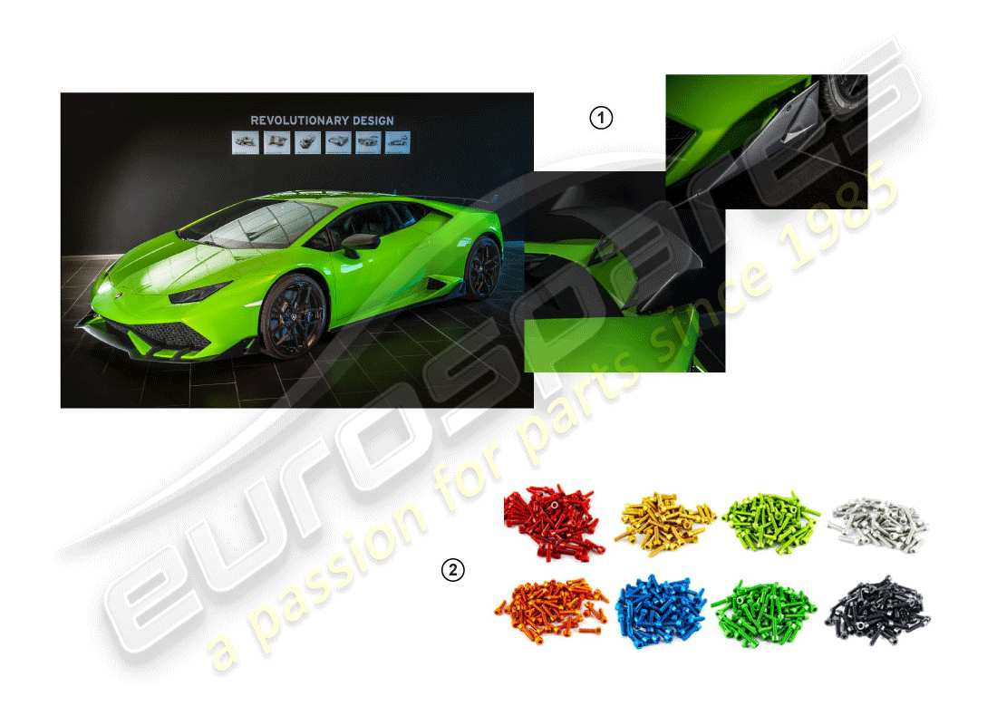 lamborghini huracan lp610-4 avio (accessories) 1 establecer piezas del accesorio aerodinámico diagrama de piezas