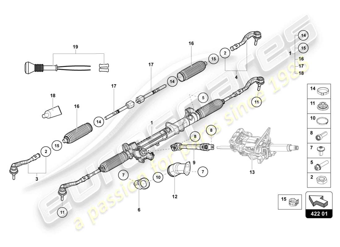 lamborghini 2017 (lp700-4 coupe) diagrama de piezas de la barra de dirección