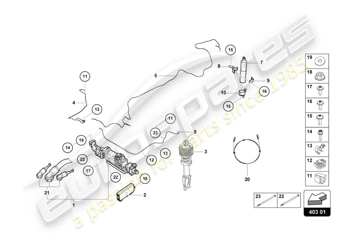 lamborghini evo coupe (2020) dispositivo de elevación diagrama de piezas