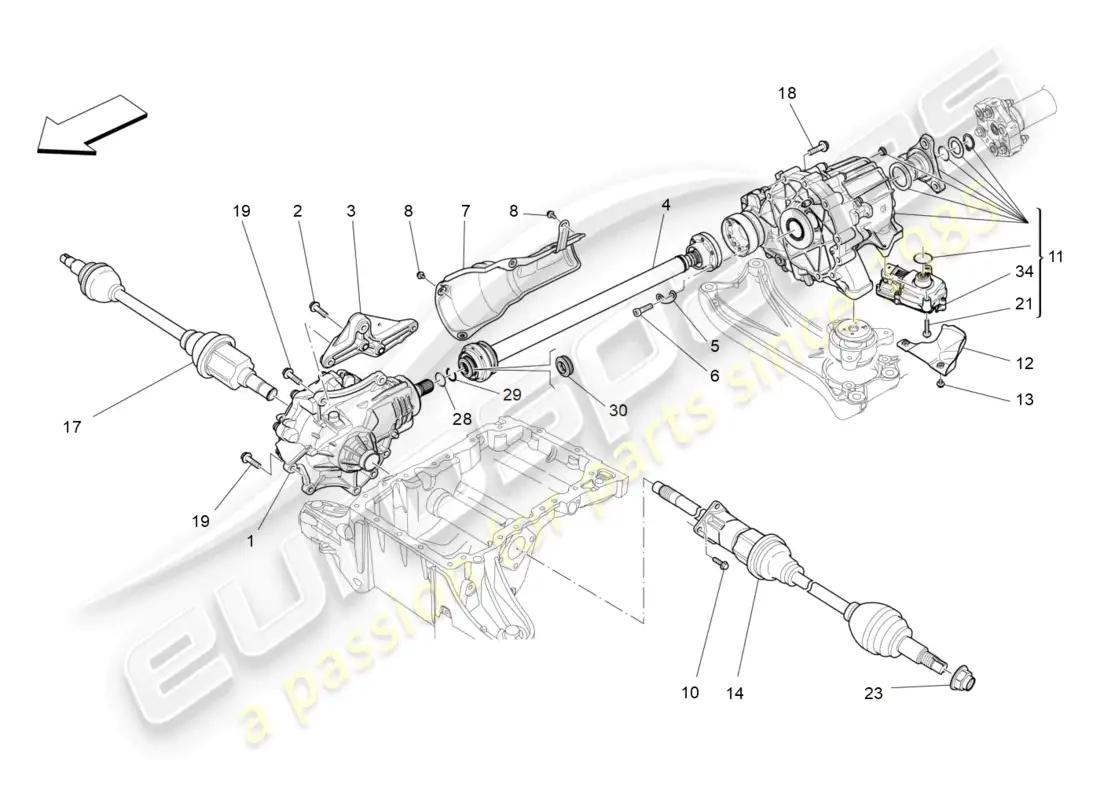 maserati ghibli fragment (2022) transmisión de las ruedas delanteras diagrama de piezas