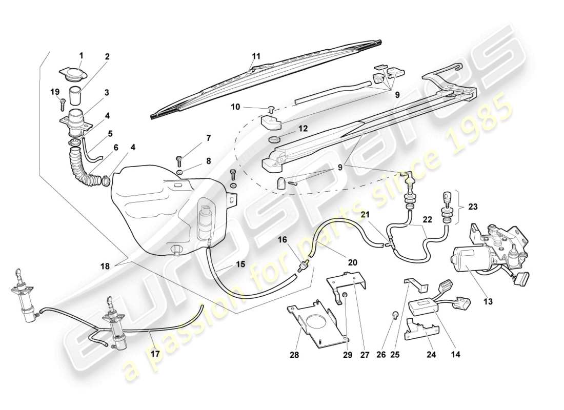 lamborghini murcielago roadster (2005) diagrama de piezas del limpiaparabrisas