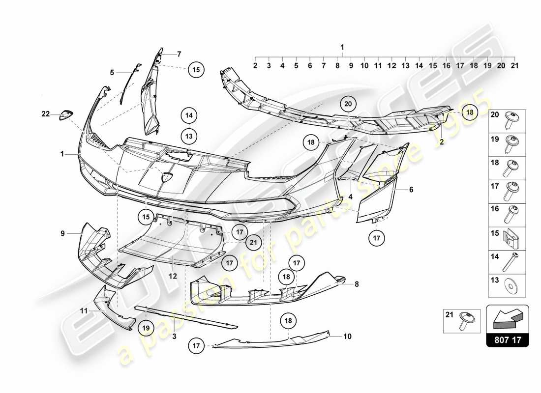 lamborghini centenario roadster (2017) parachoques delantero completo diagrama de pieza