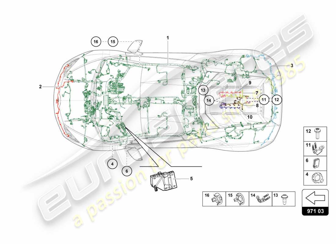 lamborghini performante spyder (2019) diagrama de piezas del centro de cableado