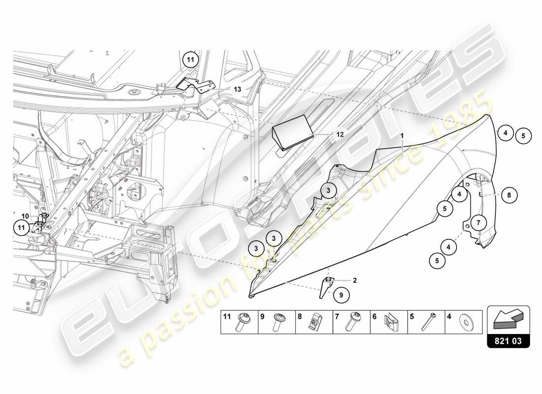 lamborghini centenario roadster (2017) diagrama de pieza del protector de ala delantero