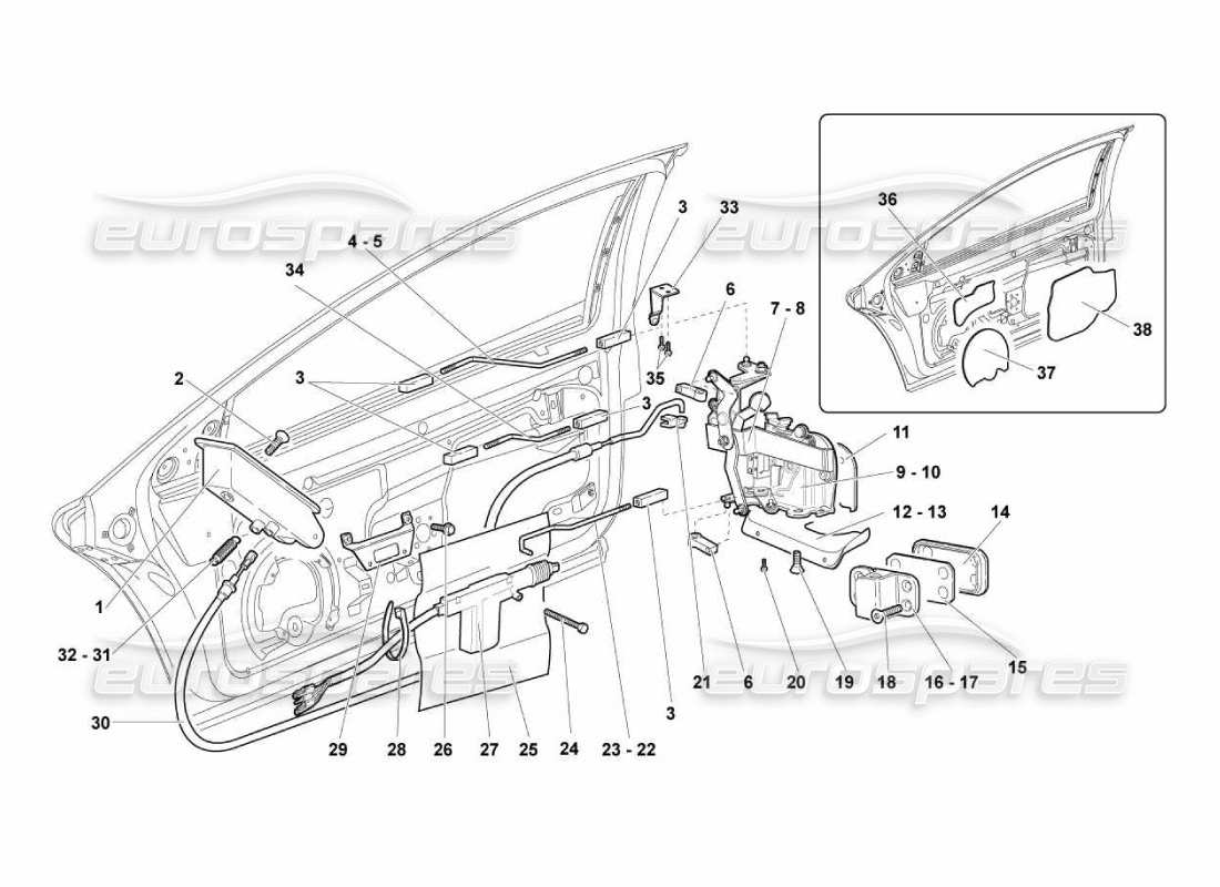 lamborghini murcielago lp670 diagrama de piezas de puertas