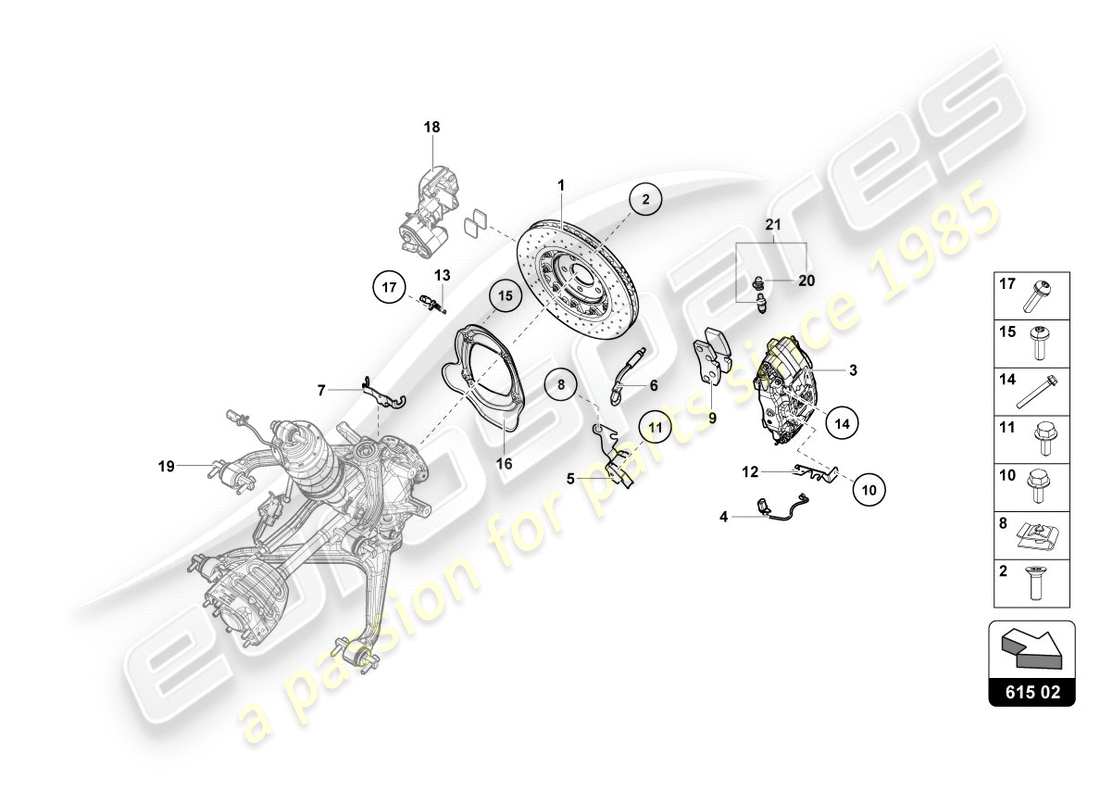 lamborghini performante spyder (2020) disco de freno cerámico trasero diagrama de piezas