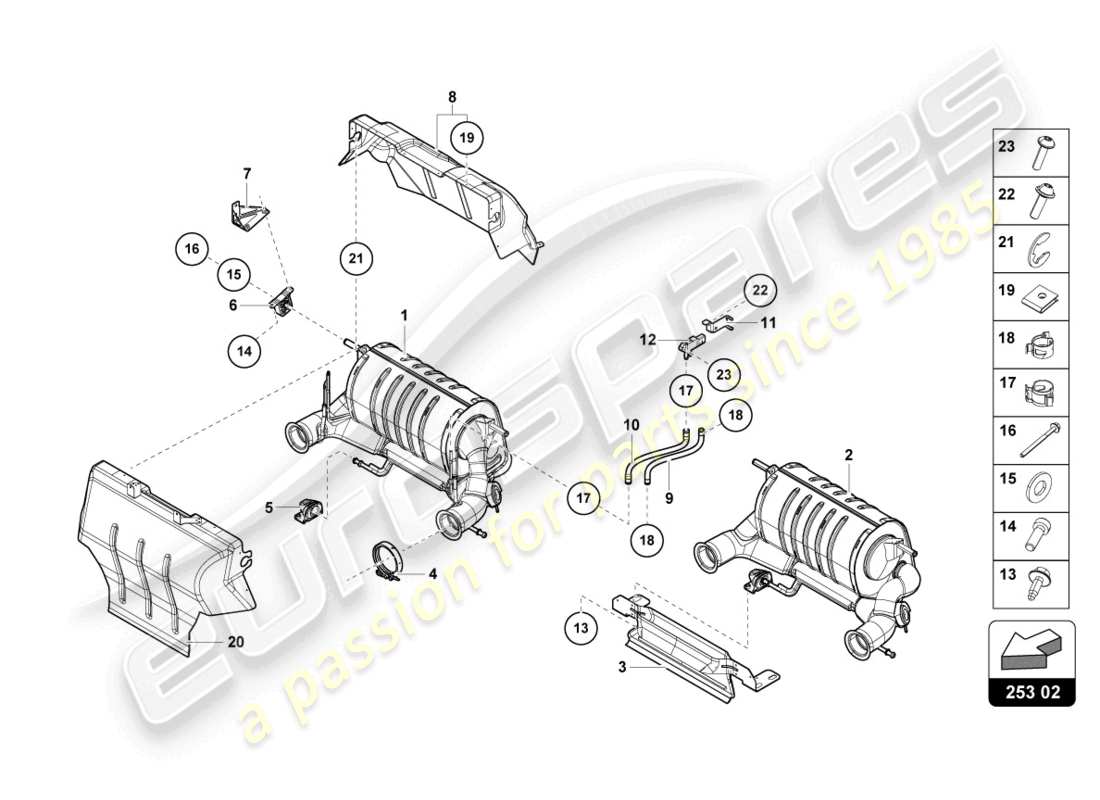 lamborghini lp740-4 s coupe (2020) silenciador con catalizador diagrama de piezas