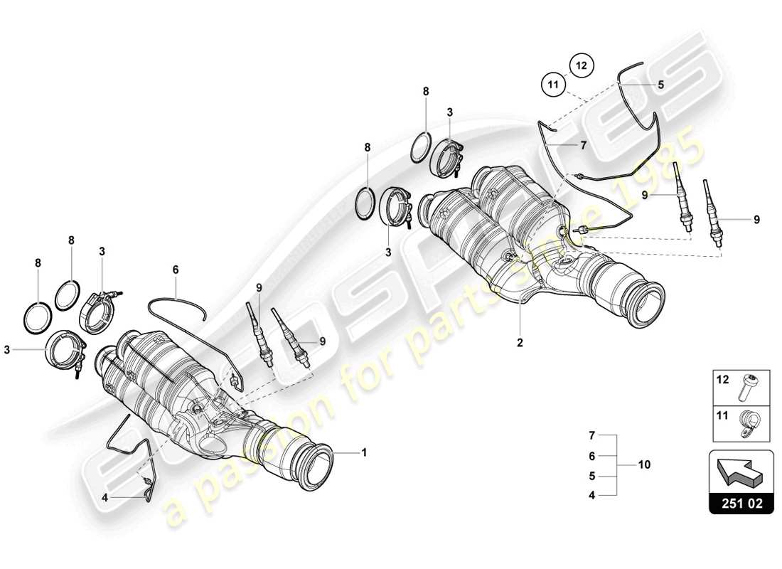 lamborghini 2014 (lp720-4 coupe 50) diagrama de piezas del convertidor catalítico