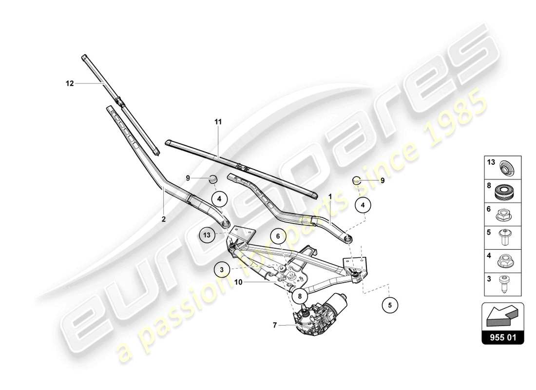 lamborghini 2021 (lp770-4 svj roadster) diagrama de piezas del limpiaparabrisas