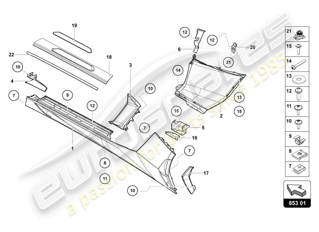 lamborghini 2014 (lp720-4 coupe 50) lateral externo inferior para alojamiento de rueda diagrama de piezas