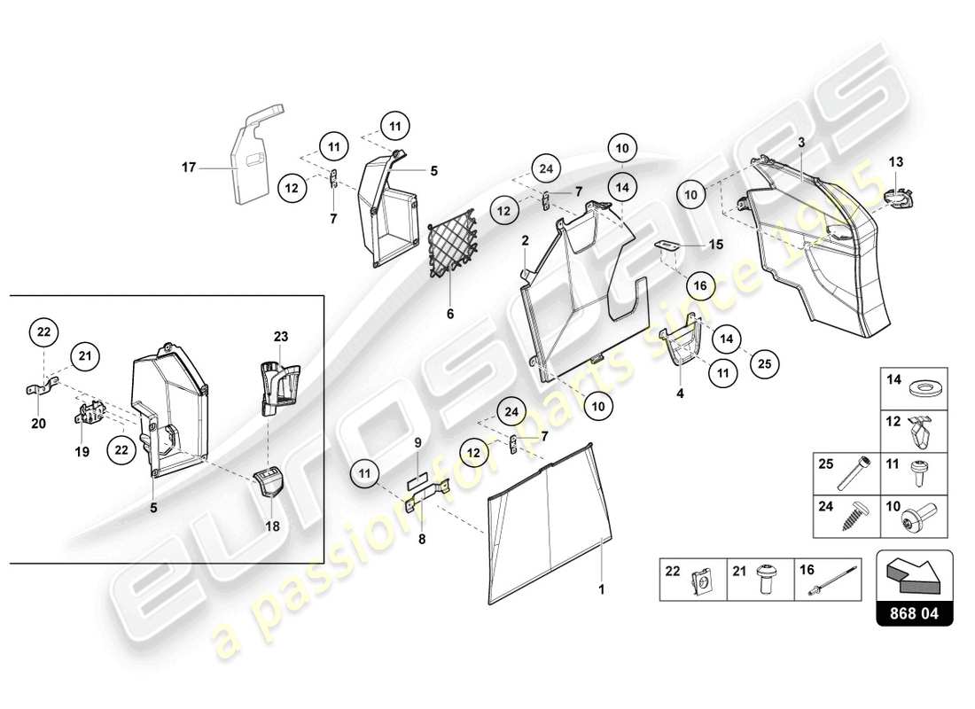 lamborghini 2020 (lp740-4 s roadster) diagrama de piezas del adorno del panel trasero