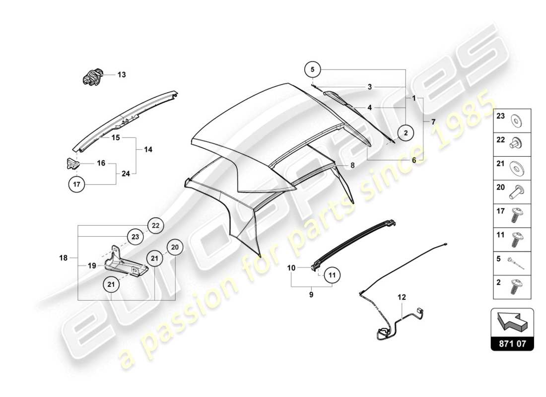 lamborghini 2020 (evo spyder 2wd) diagrama de piezas de la cubierta