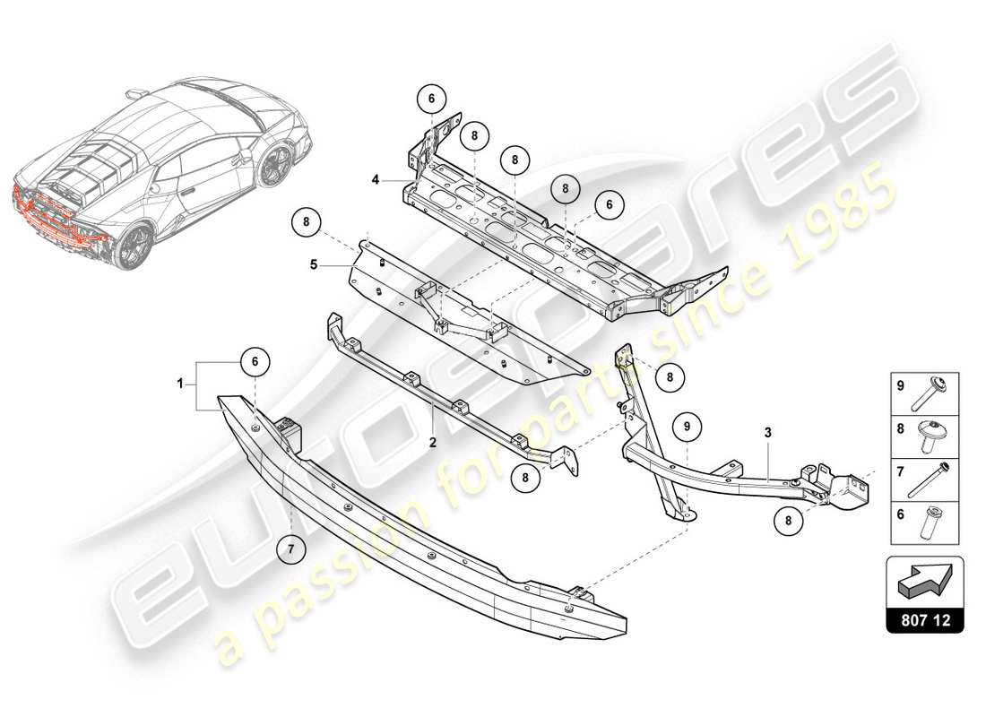 lamborghini evo coupe (2020) diagrama de piezas del portador de parachoques