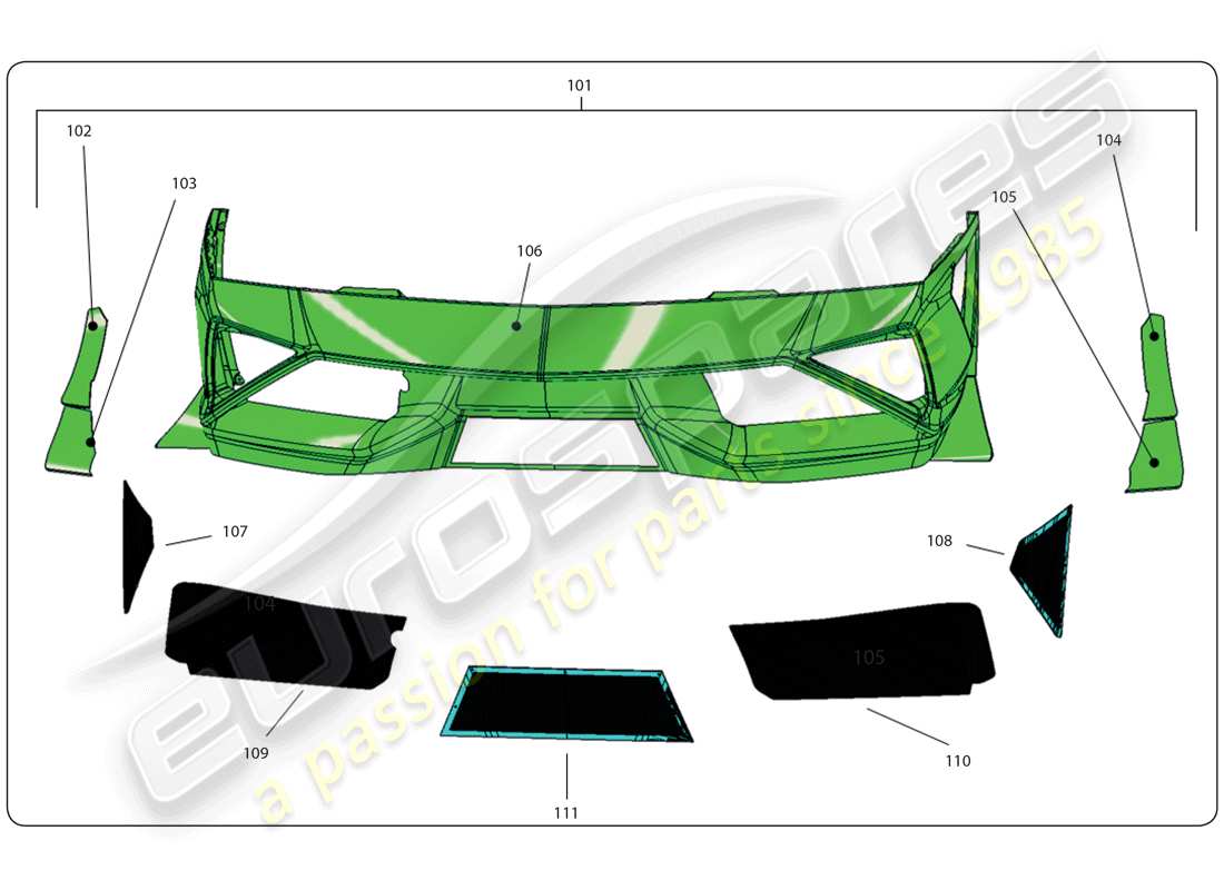 lamborghini super trofeo (2009-2014) diagrama de piezas del parachoques delantero