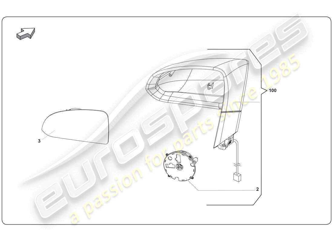 lamborghini super trofeo (2009-2014) espejo retrovisor exterior diagrama de piezas