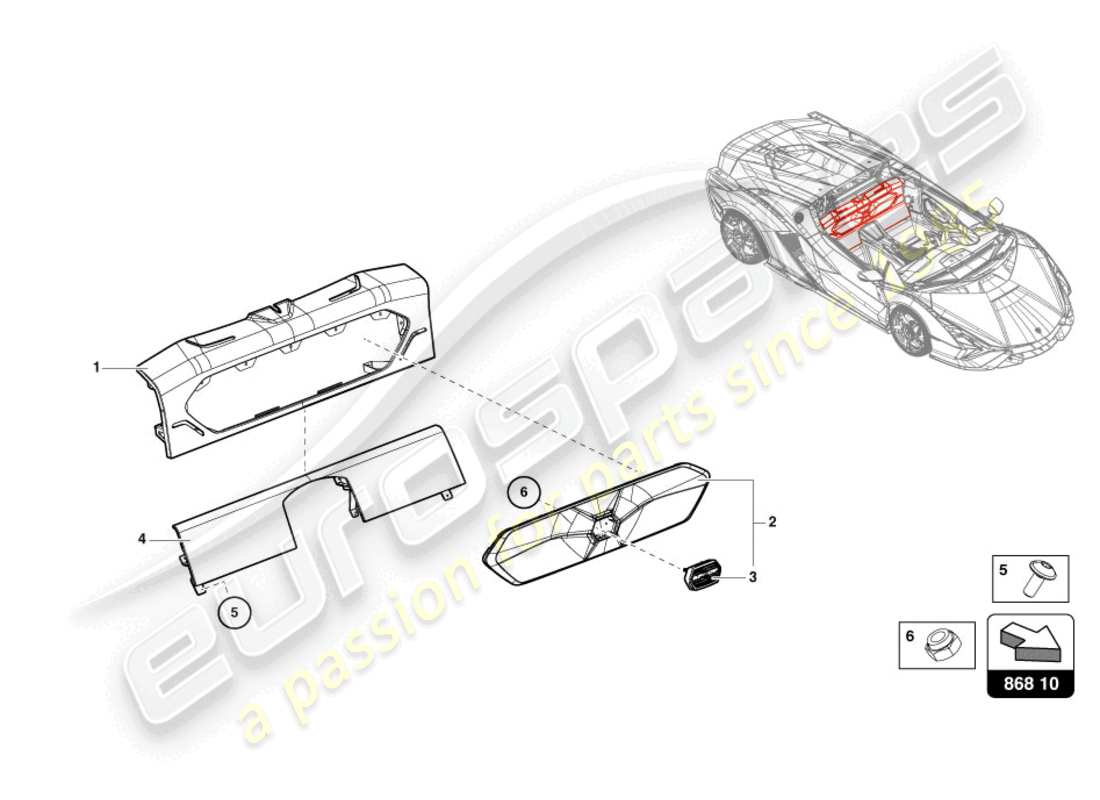 lamborghini sian (2021) diagrama de piezas del adorno del panel trasero