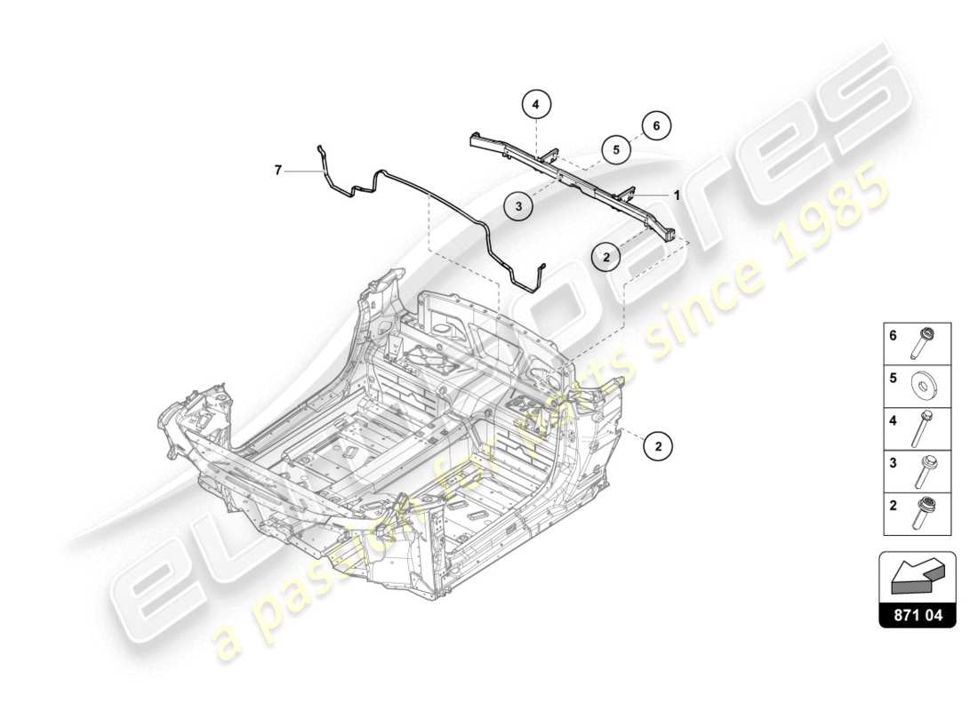 lamborghini evo spyder 2wd (2020) travesaño diagrama de piezas