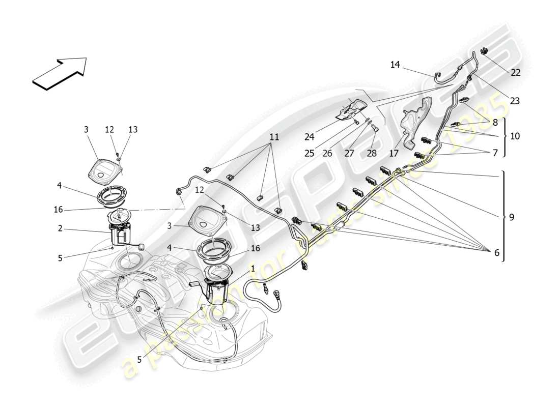 maserati levante gt (2022) diagrama de piezas de bombas de combustible y líneas de conexión