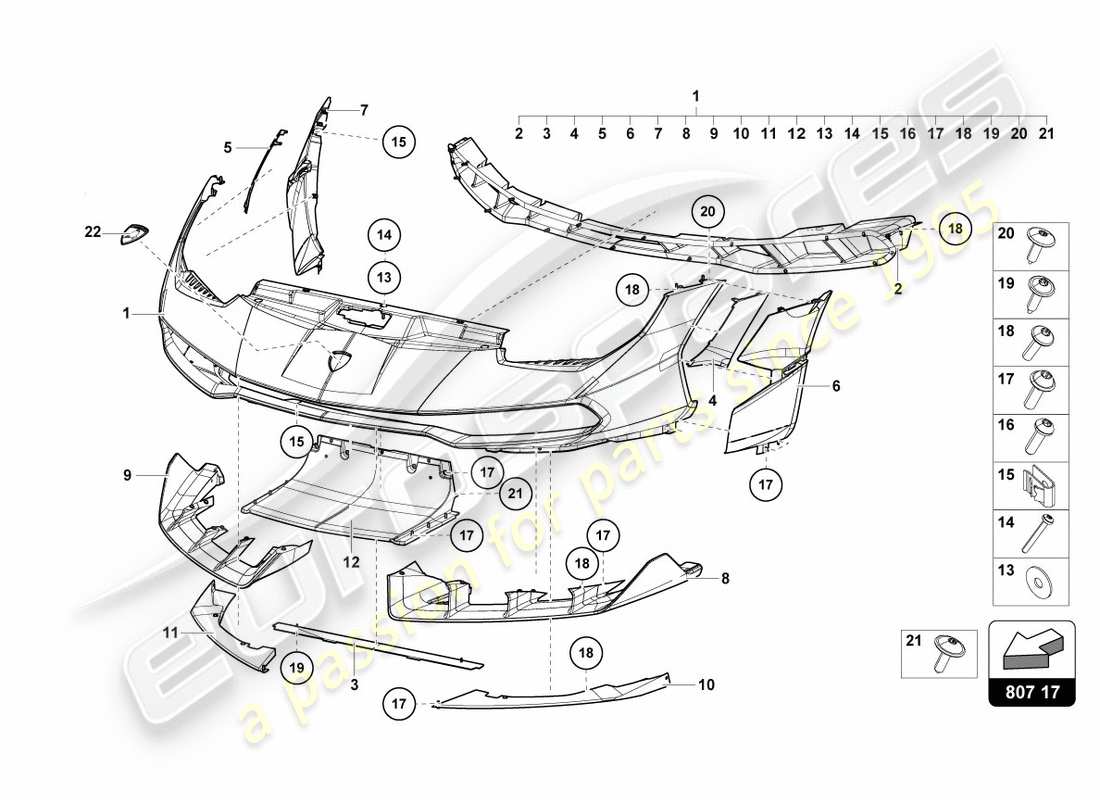 lamborghini centenario coupe (2017) parachoques delantero completo diagrama de piezas