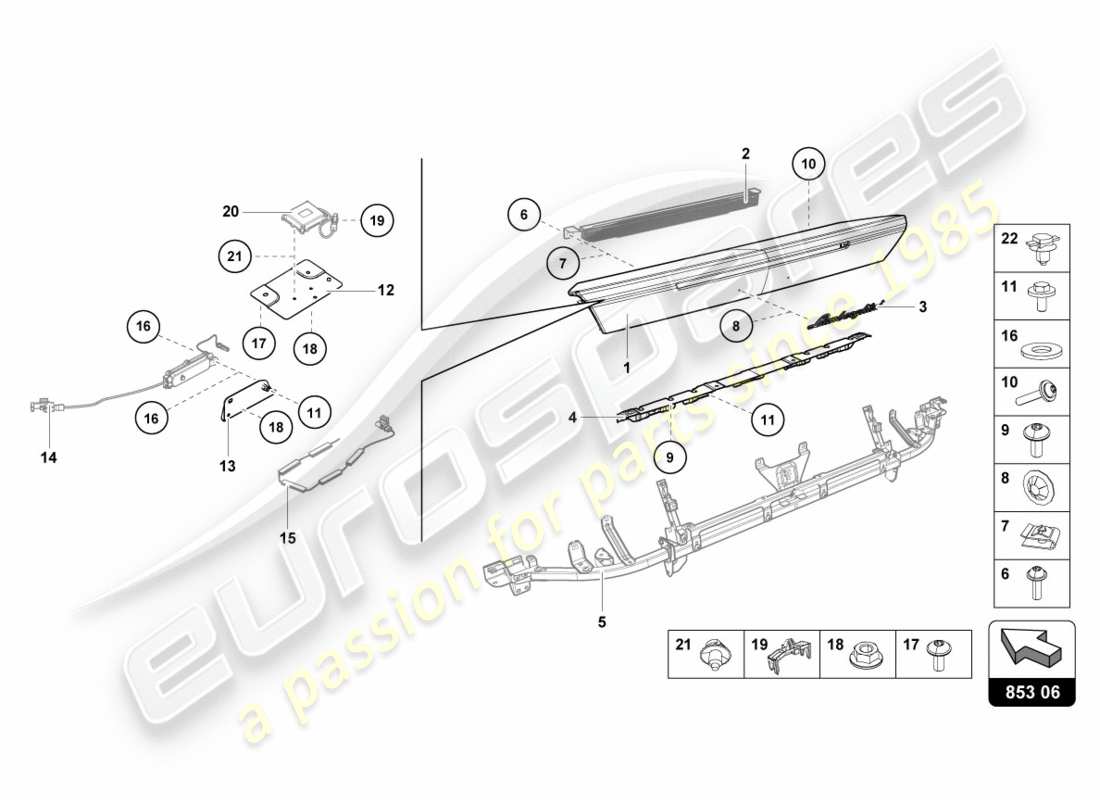 lamborghini 2018 (lp580-2 spyder) parte superior del panel trasero esquema de piezas