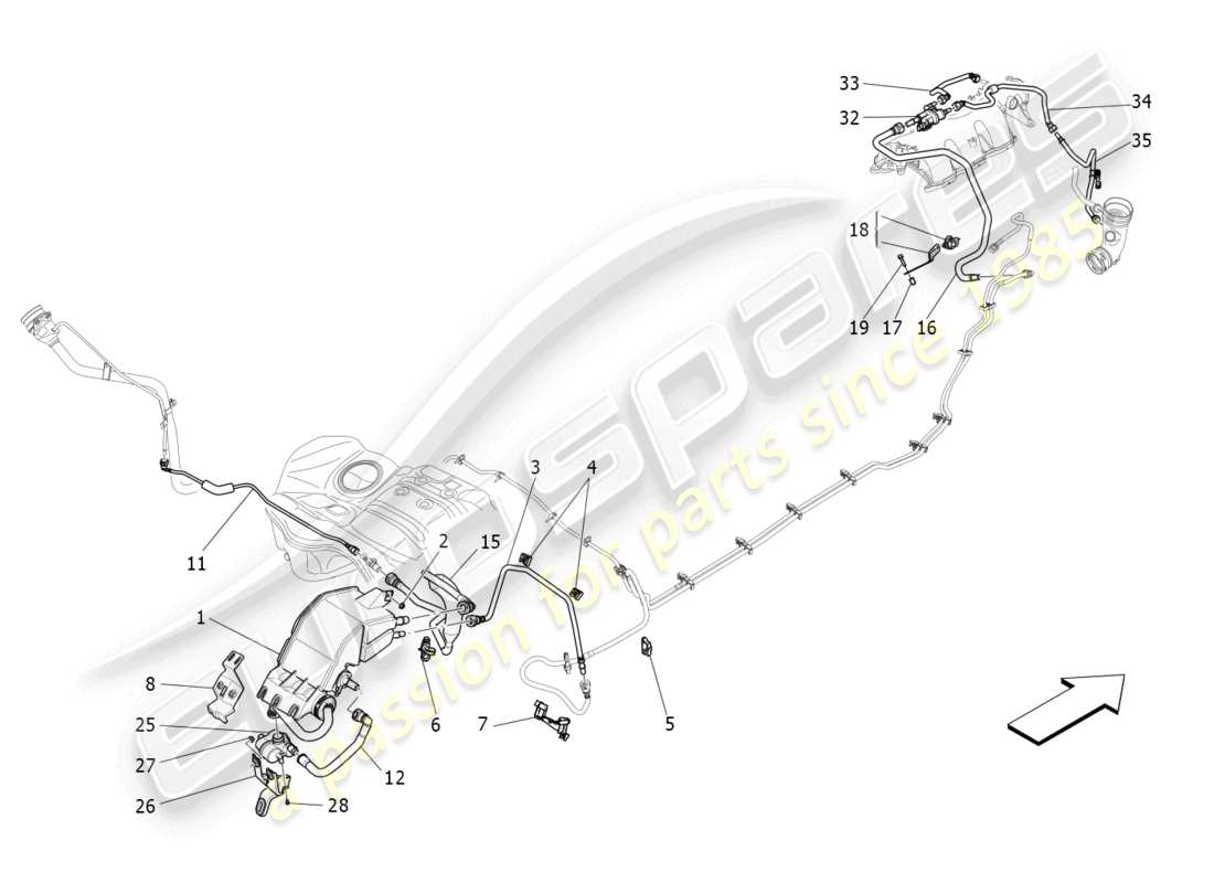 maserati levante gt (2022) diagrama de piezas del sistema de recirculación de vapores de combustible